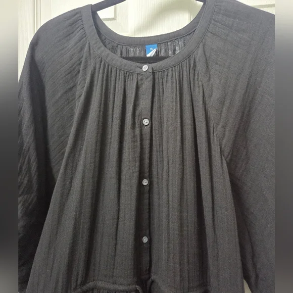 Old Navy Black Cotton Waist Define Poet Mini Dress XL Vacation Travel Summer - Picture 3 of 11